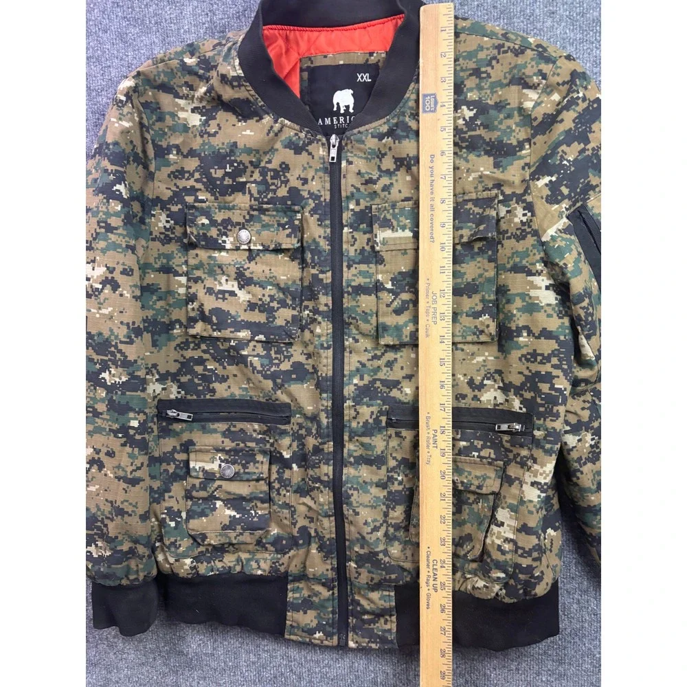 American Stitch Bomber Jacket Mens XXL Green Digital Camo Utility Multi-Pocket